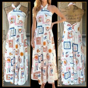 Petal and Pup Jelena Inspired Printed Maxi Halter Dress Size 2